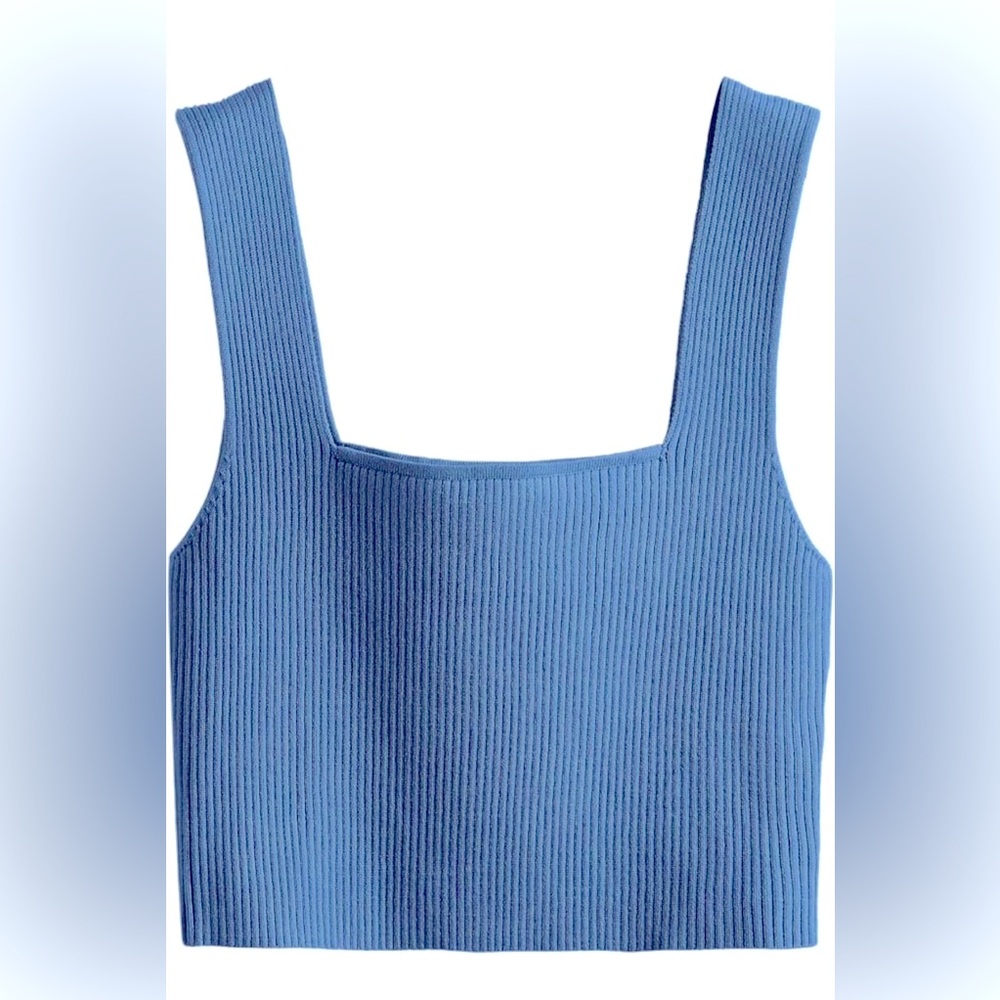 Verdusa Women's Square Neck Sleeveless Solid Ribbed Knit Crop Top Tank